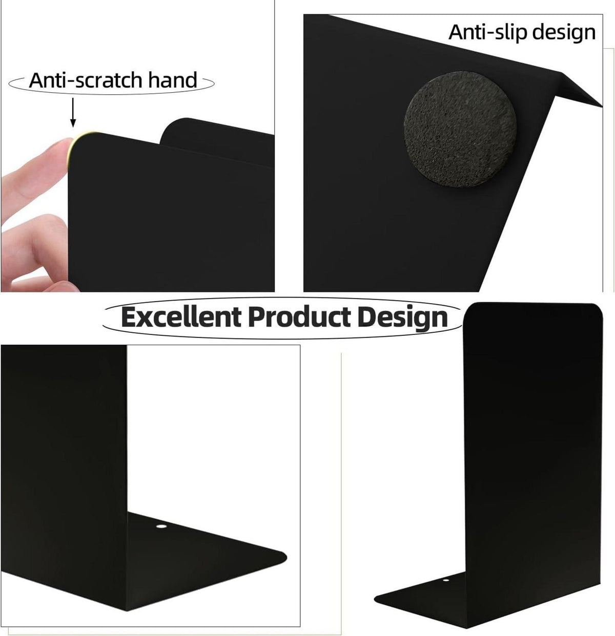 Metall Buchstütze, 3 Paare Schwarz, rutschfeste L-Form, robust
