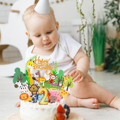 16 Stück Safari Zoo Dschungel Tiere Cake Topper Wald Happy Birthday