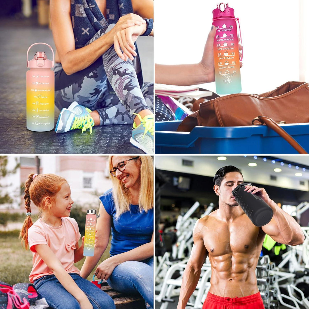 Trinkflasche 2L 700ML 300ML Auslaufsicher Strohhalm BPA Frei - Rosa