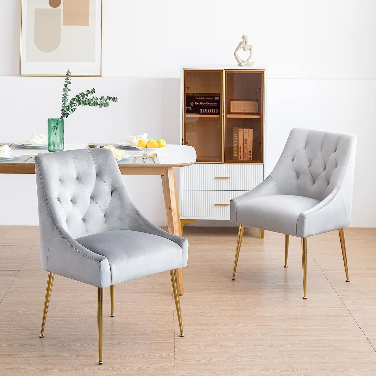 Samt Esszimmerstühle 2er Set – Modern & Bequem (Grau)