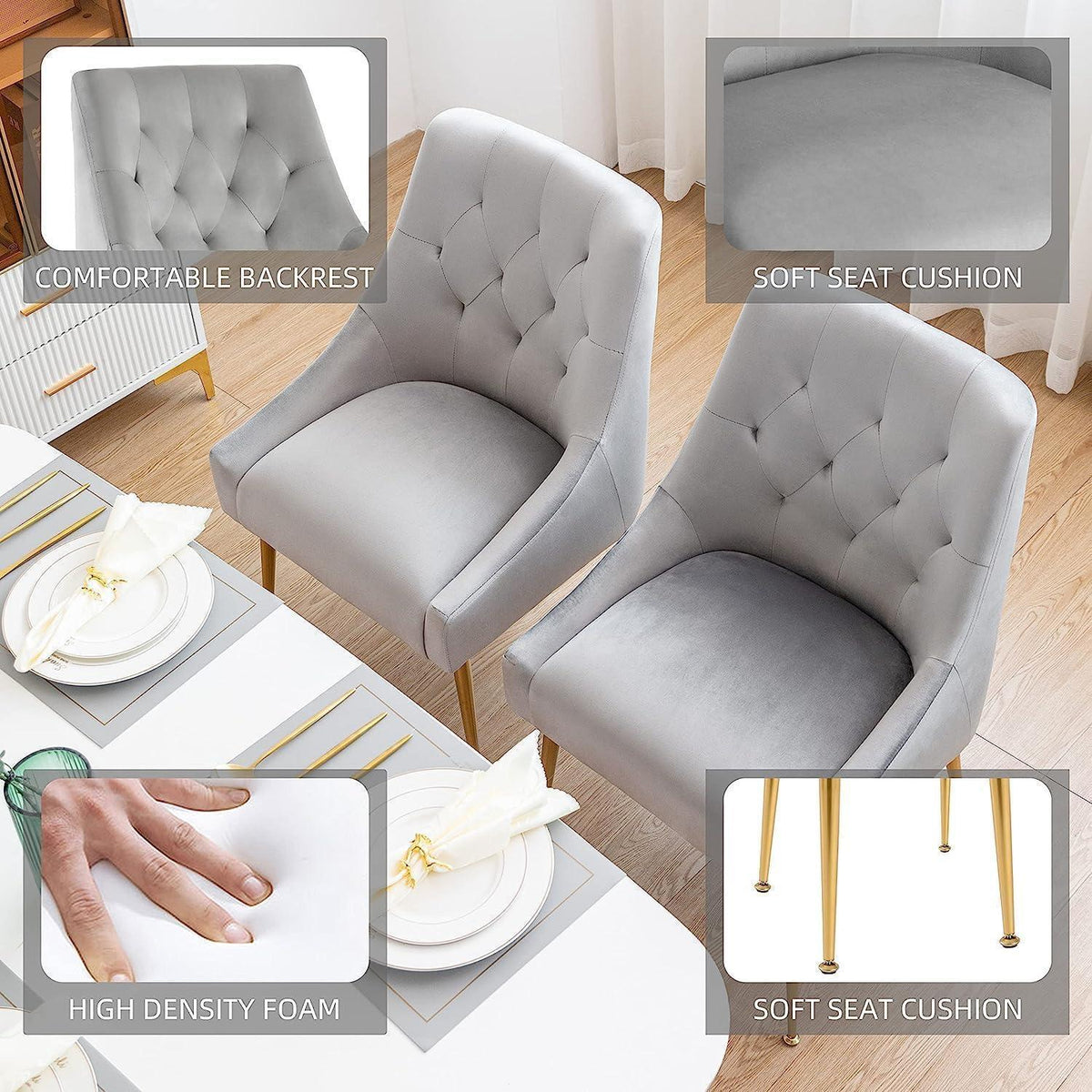 Samt Esszimmerstühle 2er Set – Modern & Bequem (Grau)