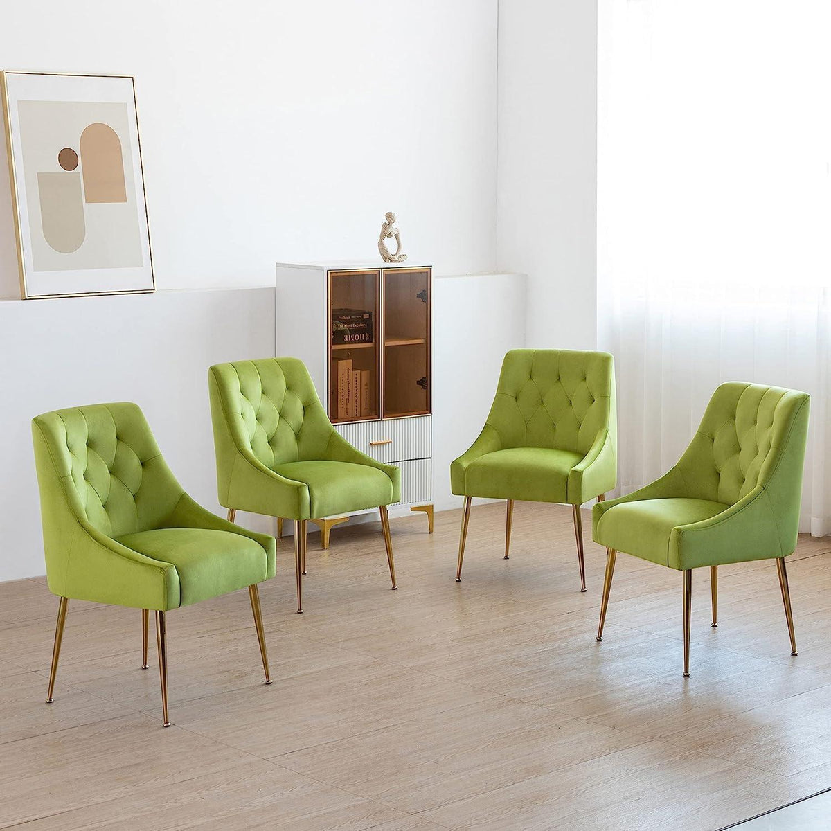 Samt Esszimmerstühle 4er Set – Modern & Bequem (Gelbgrün)