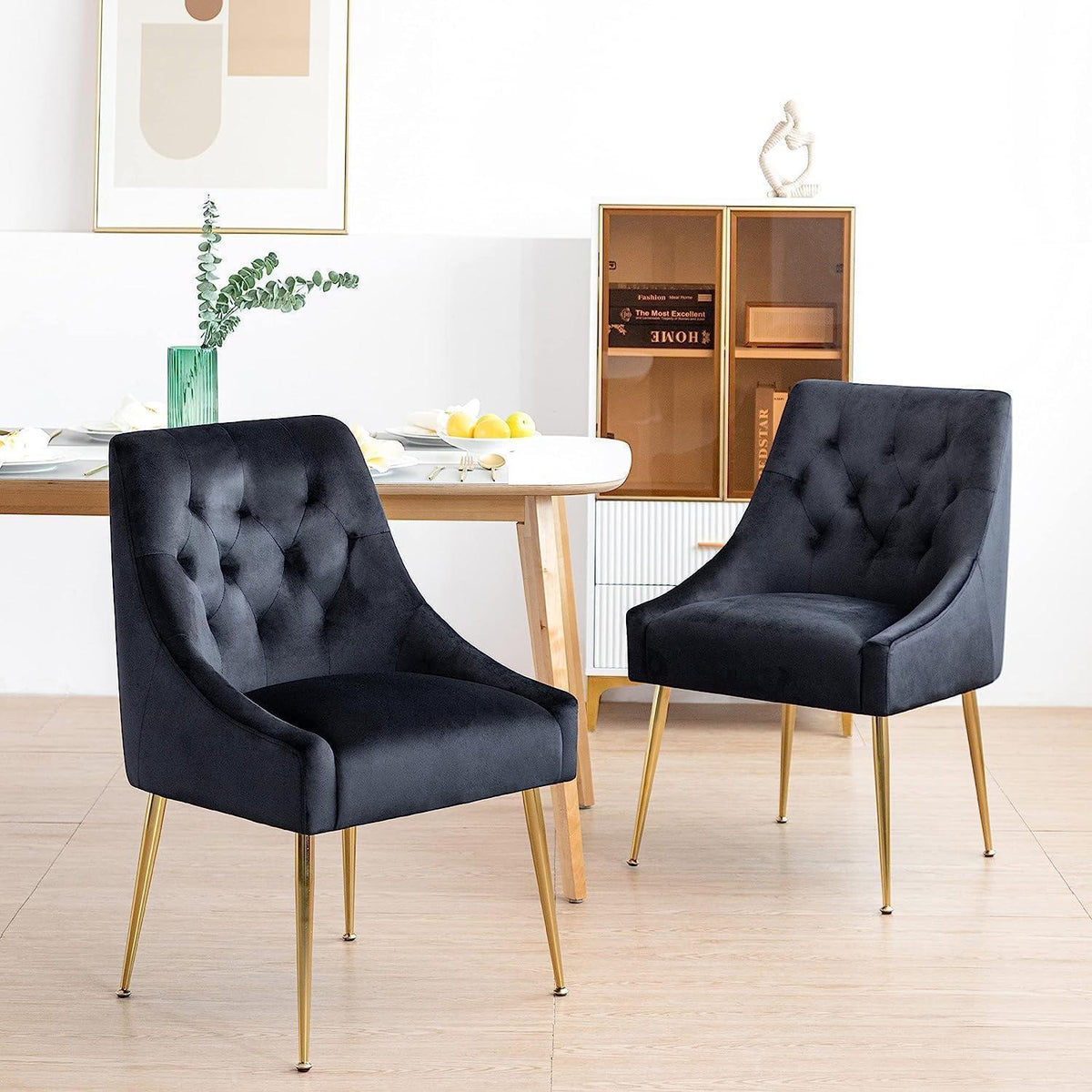Samt Esszimmerstühle 2er Set Schwarz – Modern & Bequem