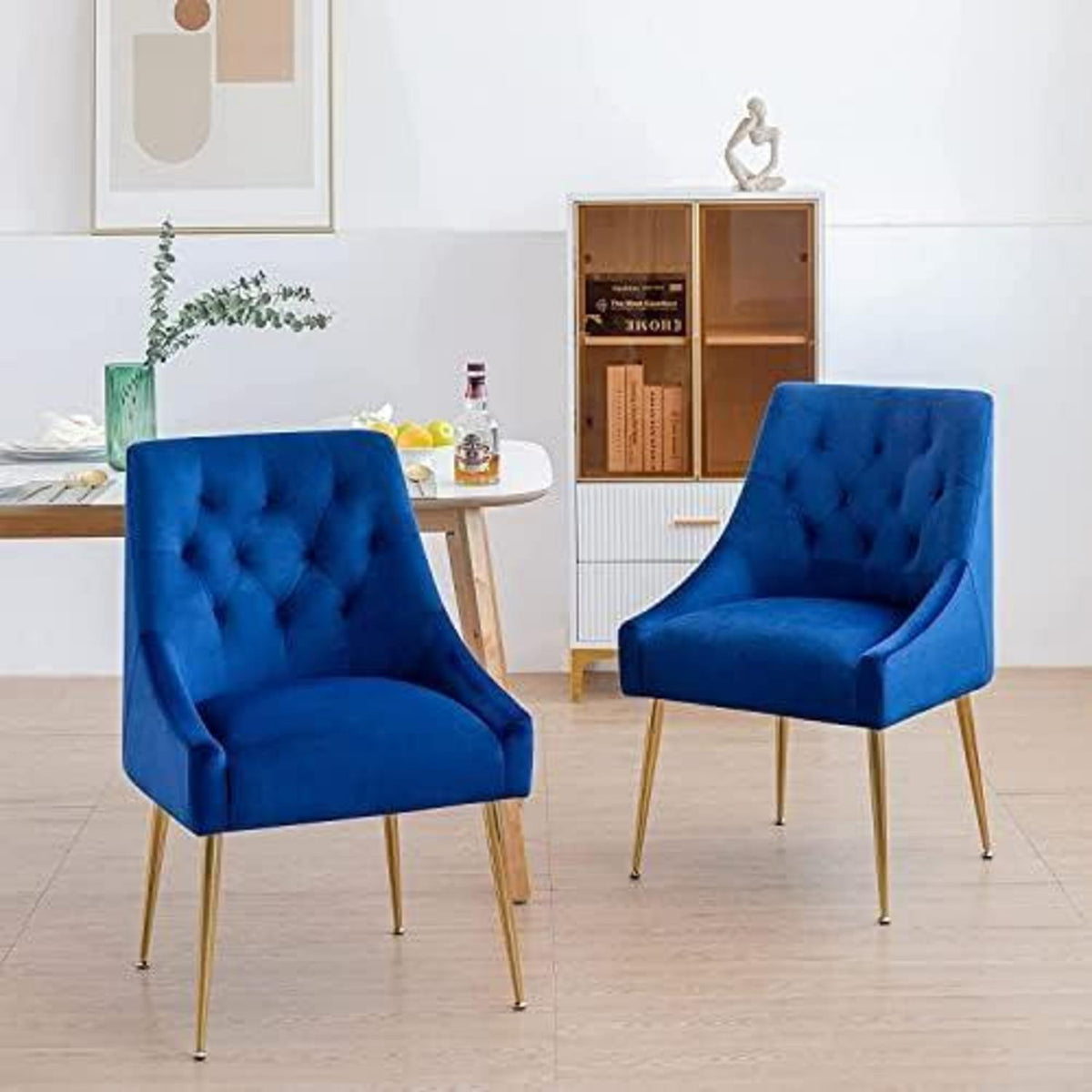 Samt Esszimmerstühle 2er Set – Modern & Bequem (Blau)
