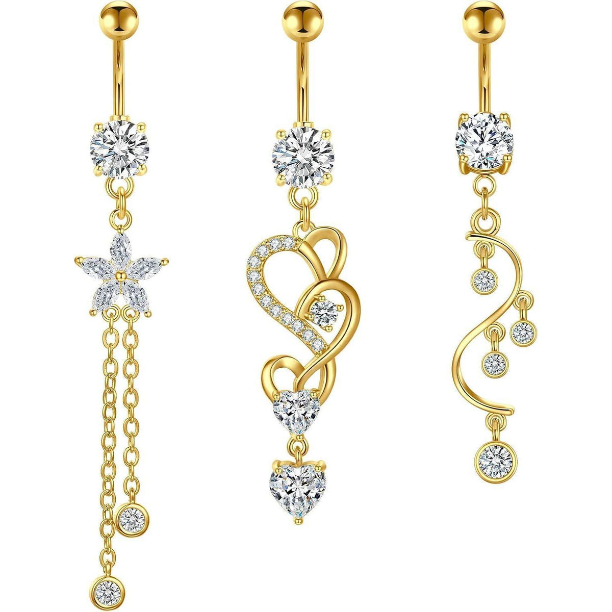 Bauchnabelpiercing 14G Bananen-Barbell 10mm mit Anhänger, Chirurgenstahl