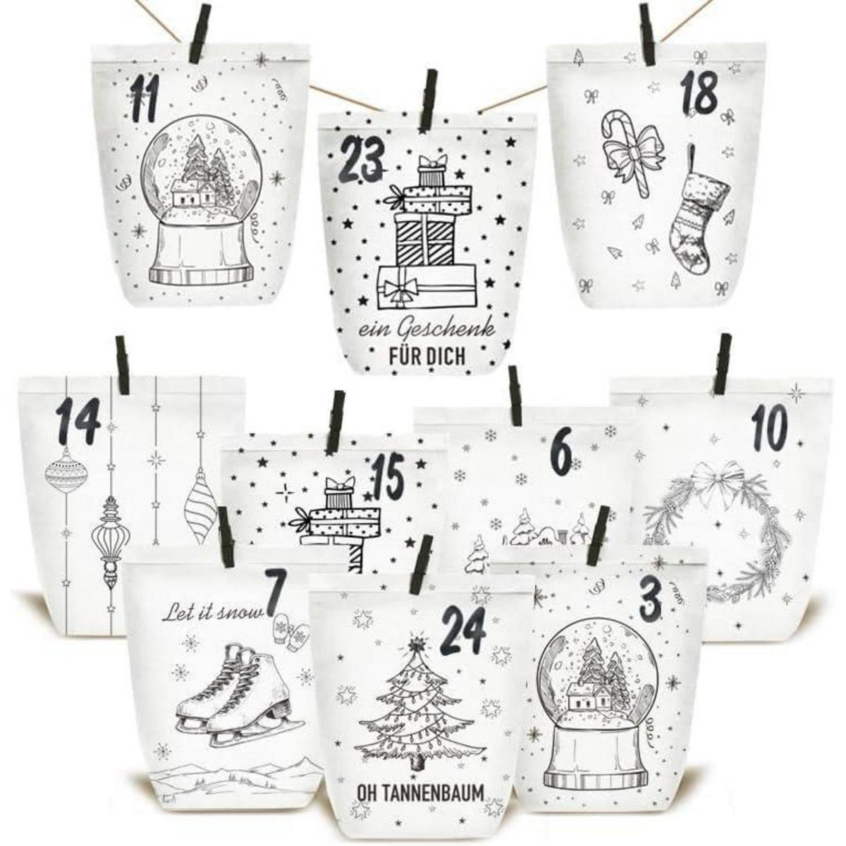 Adventskalender zum Befüllen: 24 DIY Papiertüten mit Zahlenaufklebern