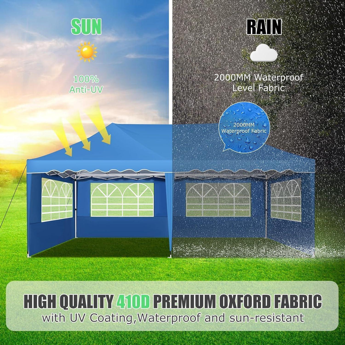 Faltpavillon 3x6 mit Seitenwänden – Wasserdicht & UV50+