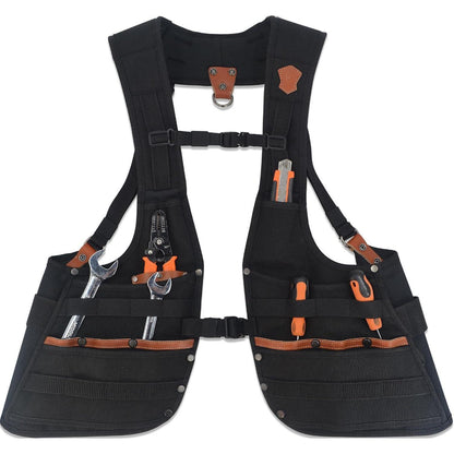 Leder Werkzeugweste Herren mit 33 Taschen, verstellbar, Schwarz, L