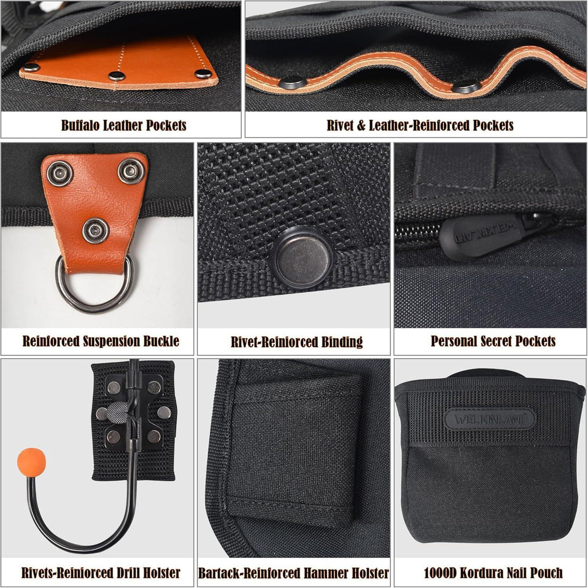 Leder Werkzeugweste Herren mit 33 Taschen, verstellbar, Schwarz, L