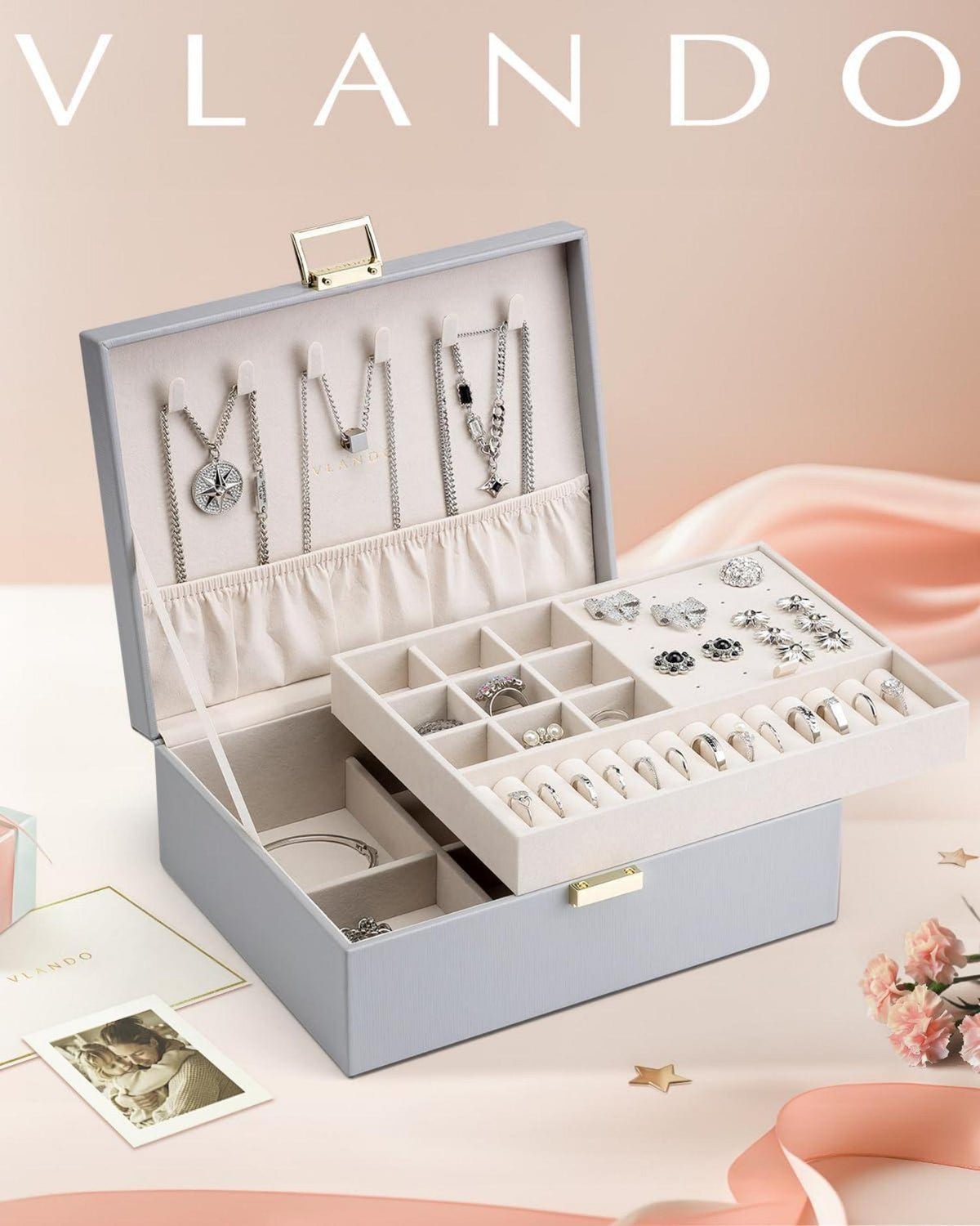 Schmuckkästchen 2 Ebenen Schmuckaufbewahrung Box Groß Damen Mädchen