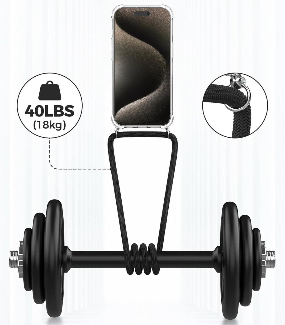 Caslord Handykette Necklace Hülle für iPhone 15 Pro Max Transparent Schwarz