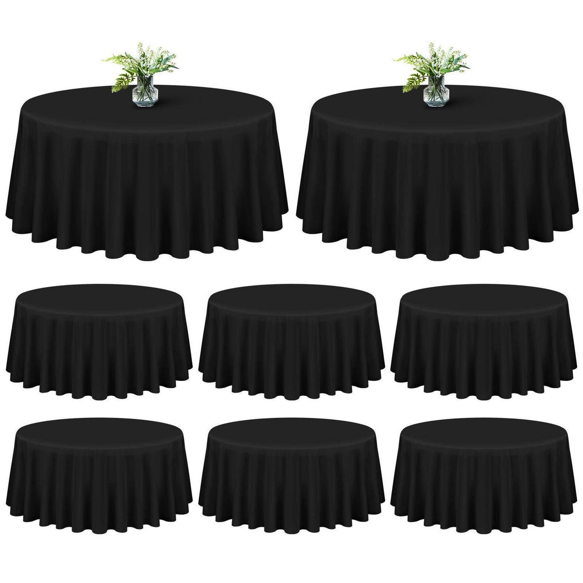 8x Schwarze Runde Tischdecken 229cm – Polyester, Waschbar