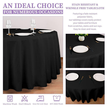 8x Schwarze Runde Tischdecken 229cm – Polyester, Waschbar