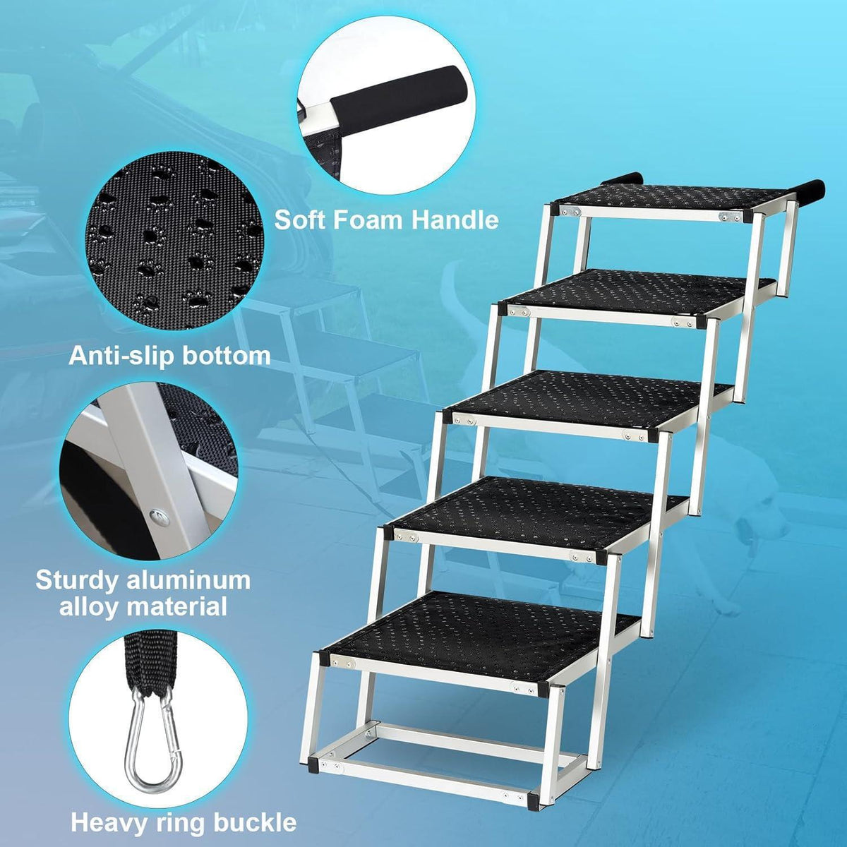 Hundetreppe Auto – 5 Stufen, Klappbar & Höhenverstellbar