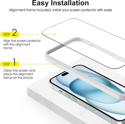 Panzer Schutzfolie für iPhone 15 mit Hilfsrahmen und Kameraschutz