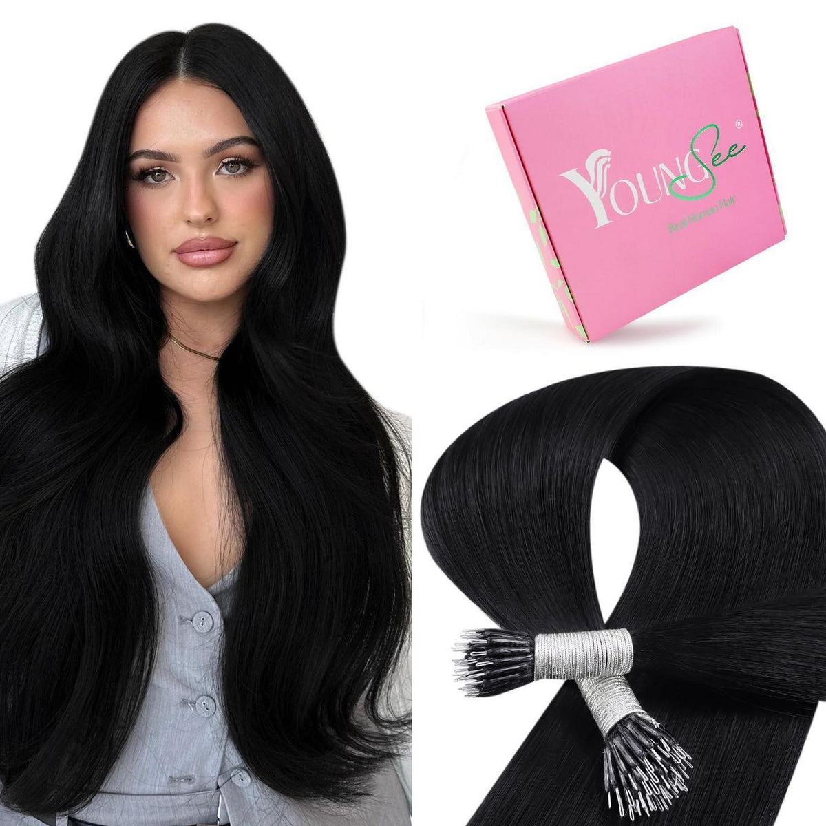 Echthaar Nano Extensions Schwarz 50 cm – Unsichtbar & Wiederverwendbar