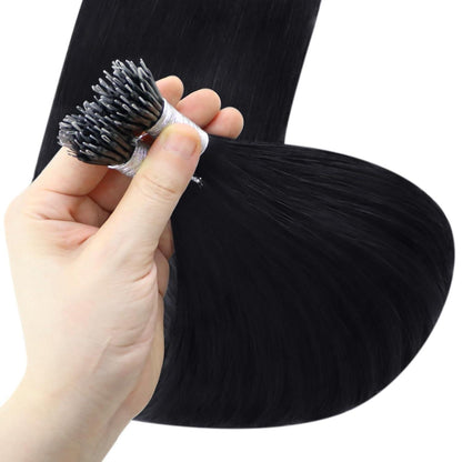 Echthaar Nano Extensions Schwarz 50 cm – Unsichtbar & Wiederverwendbar
