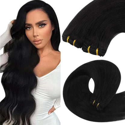 Echthaar Tressen Schwarz 50 cm – Glatte Weave Extensions