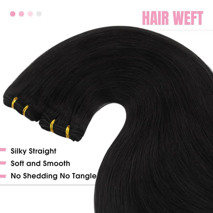 Echthaar Tressen Schwarz 50 cm – Glatte Weave Extensions