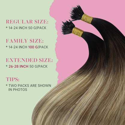 Nanoring Extensions Braun Balayage Blond 55cm Echthaar