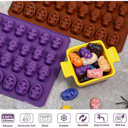 Totenkopf Silikonform 2er-Set – Halloween Backform für Süßigkeiten