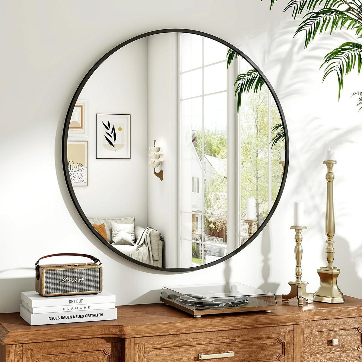 Runder Wandspiegel 80cm, Schwarz – Modern & Elegant für Bad/Wohnzimmer