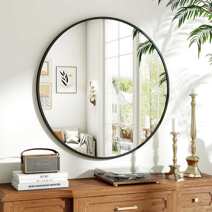 Runder Wandspiegel 80cm, Schwarz – Modern & Elegant für Bad/Wohnzimmer