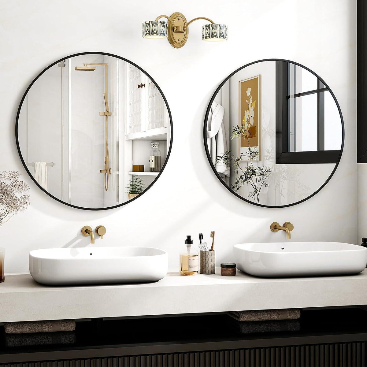 Runder Wandspiegel 80cm, Schwarz – Modern & Elegant für Bad/Wohnzimmer