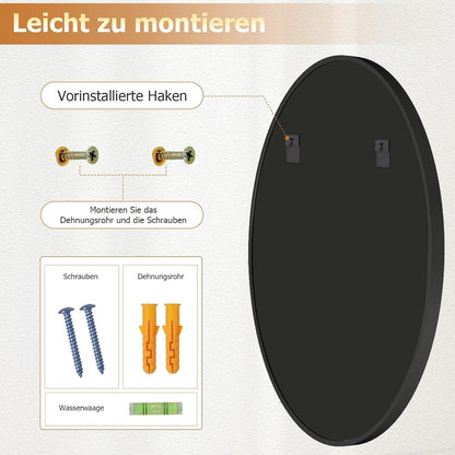 Runder Wandspiegel 80cm, Schwarz – Modern & Elegant für Bad/Wohnzimmer