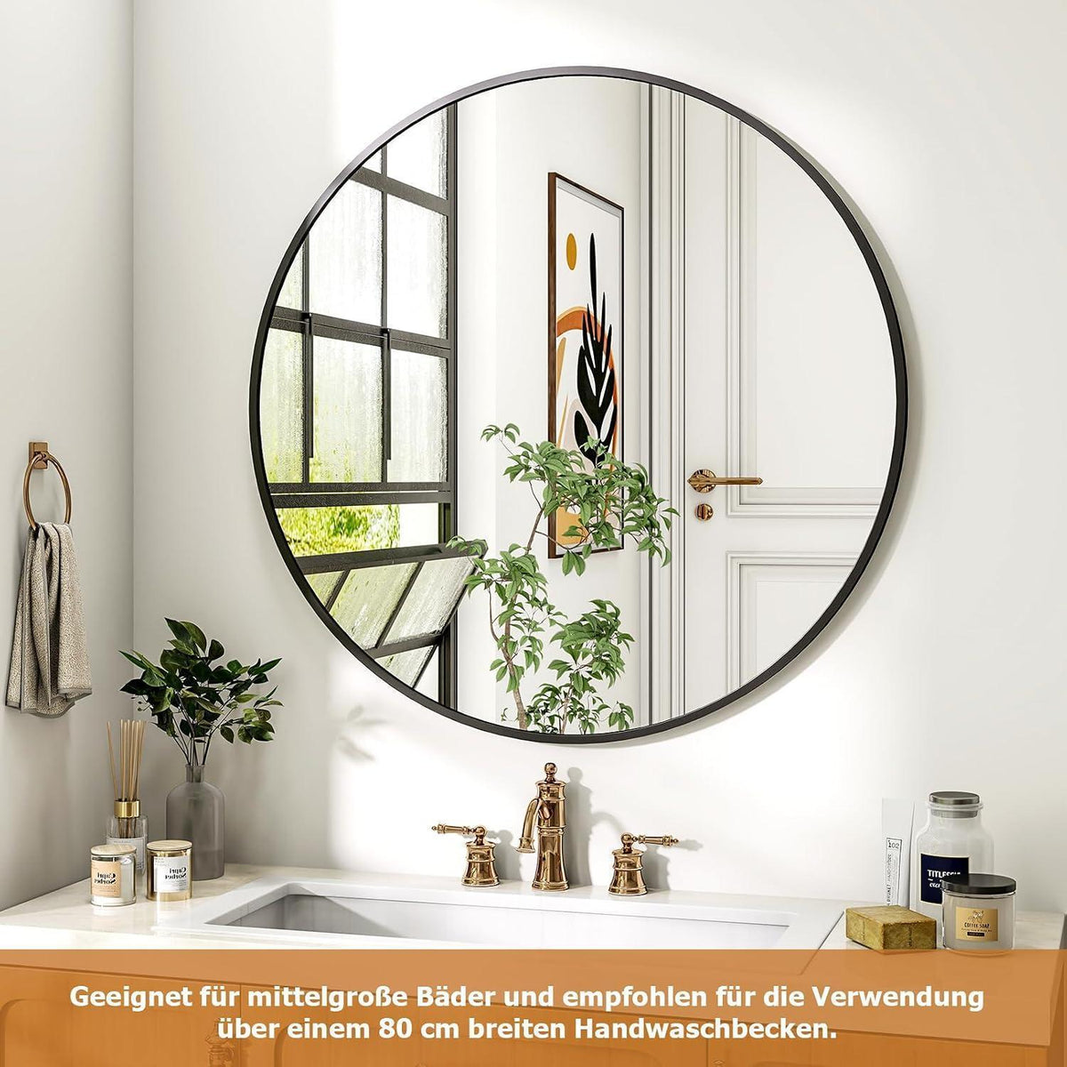 Runder Wandspiegel 80cm, Schwarz – Modern & Elegant für Bad/Wohnzimmer