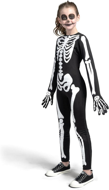 Kinder Skelett Kostüm Glow Halloween Overall Handschuhe 8-10 Jahre