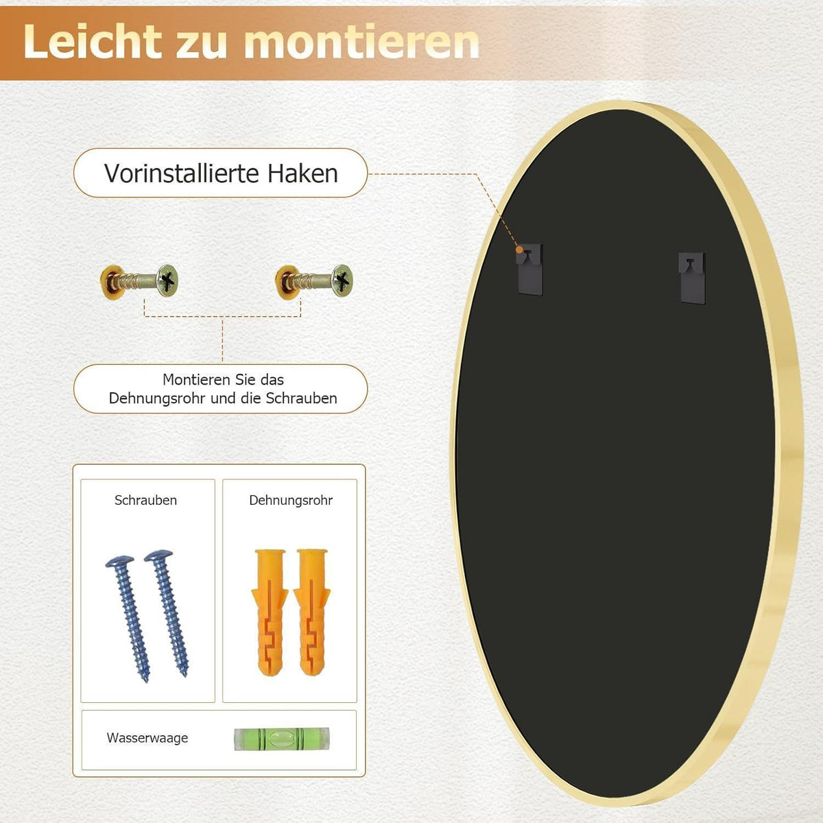 Runder Wandspiegel 80cm Gold – Moderner Badezimmer Spiegel
