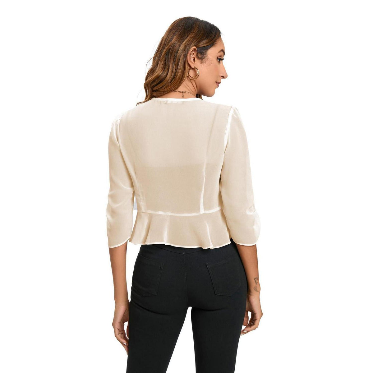 Bolero Damen Chiffon Halbarm Kurz Sommer Beige