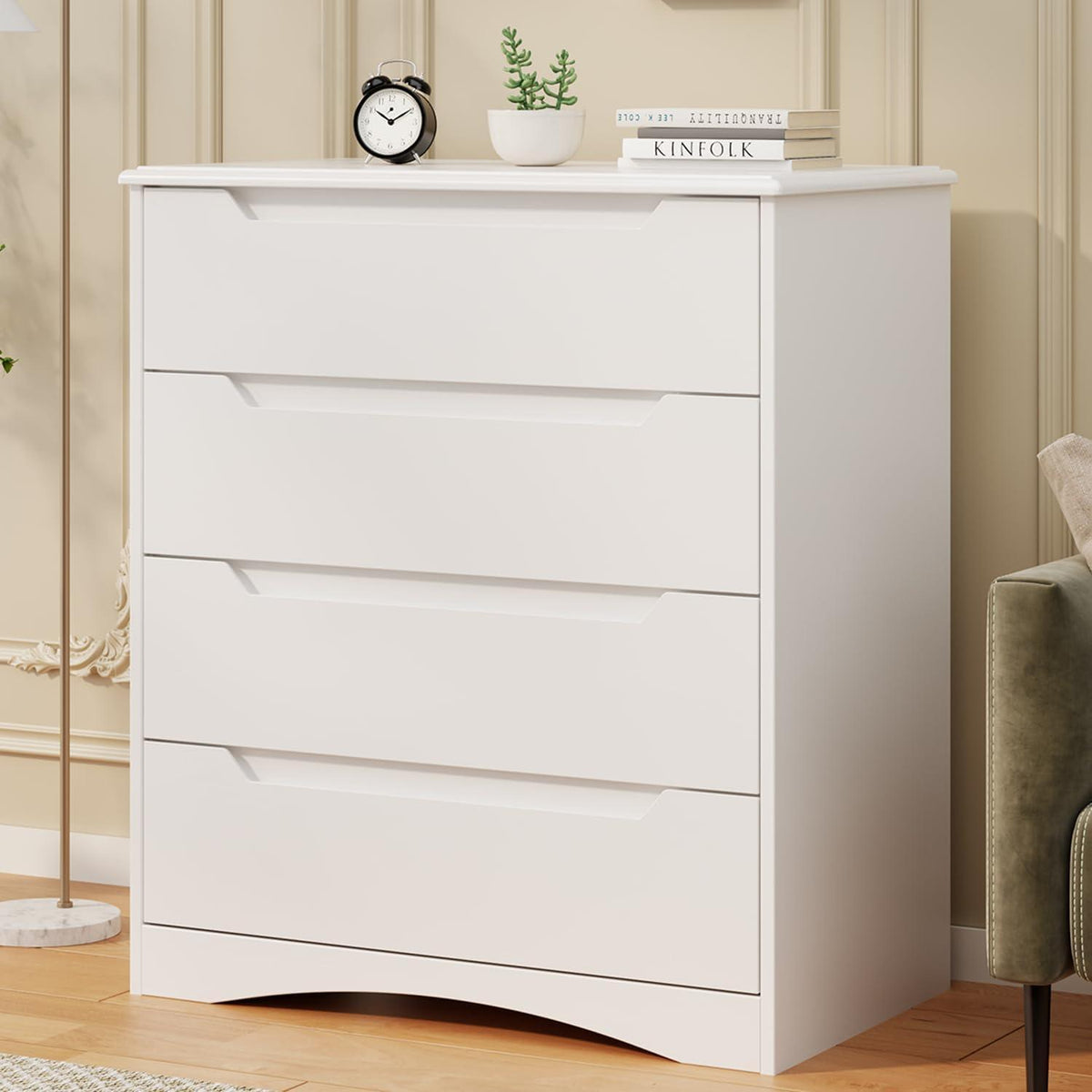 Weiße Kommode mit 4 Schubladen – Schlafzimmer Schrank mit Kippsicherung