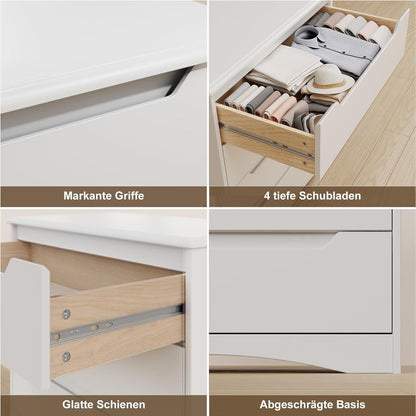 Weiße Kommode mit 4 Schubladen – Schlafzimmer Schrank mit Kippsicherung