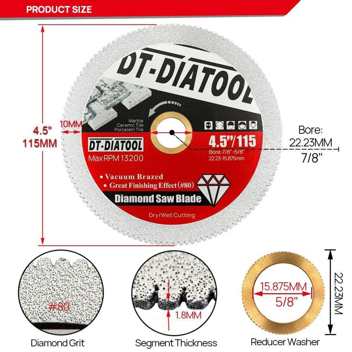 Diamanttrennscheibe 115mm für Marmor, Fliesen, Granit (2 Stück)