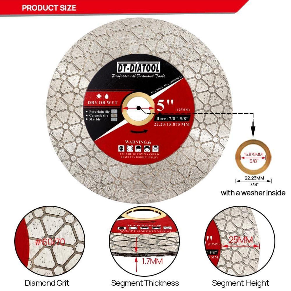 Diamant-Trennscheiben 125mm 5er-Pack für Fliesen & Stein