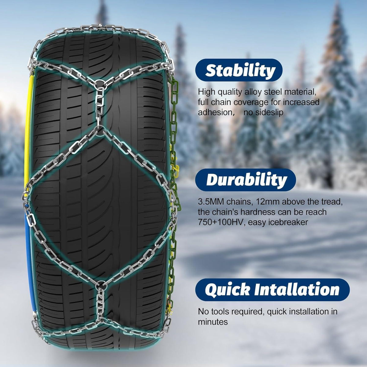 Schneeketten Stahl 12mm – Set für Auto (Größe 130)