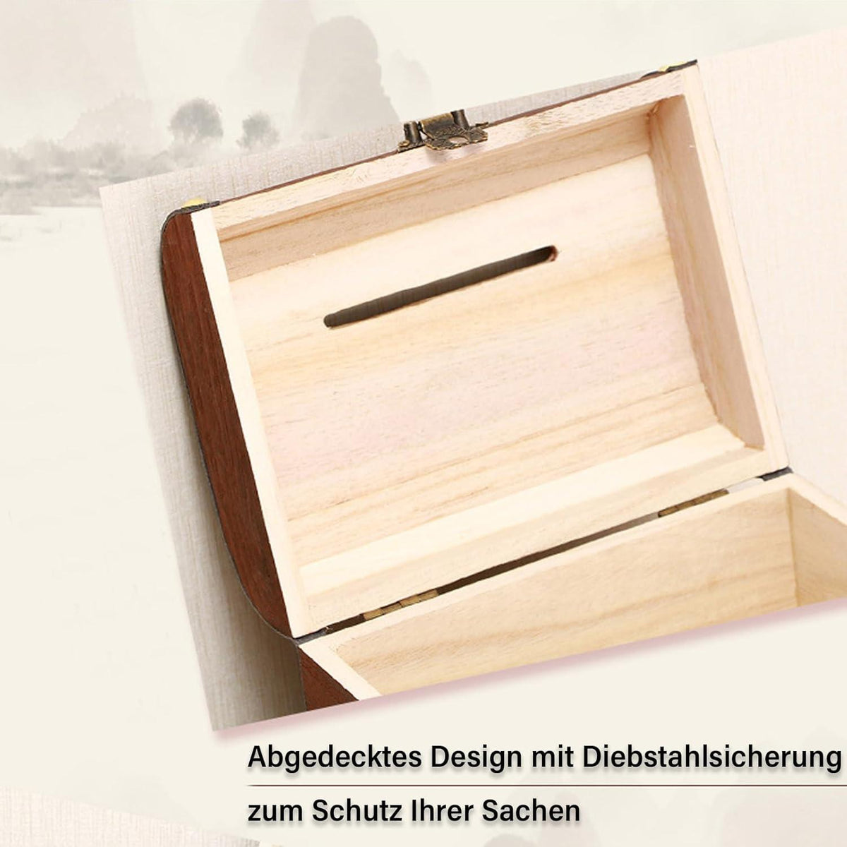 Vintage Holz Schatztruhe Spardose mit Schlüssel Truhe Schloss