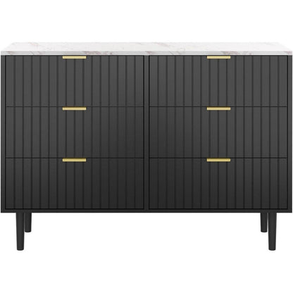 Kommode 100cm mit 6 Schubladen & Marmoroptik – Schwarz