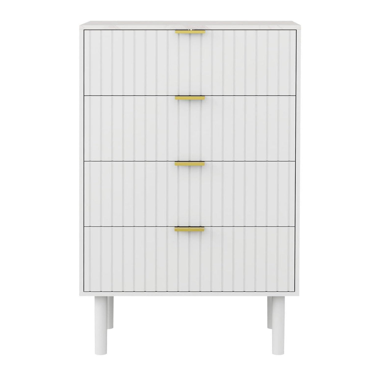 Moderne Kommode mit 4 Schubladen, Weiß, 60cm breit