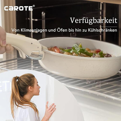 CAROTE Pfannen-Set 4tlg 22/26/30cm abnehmbarer Griff Antihaft