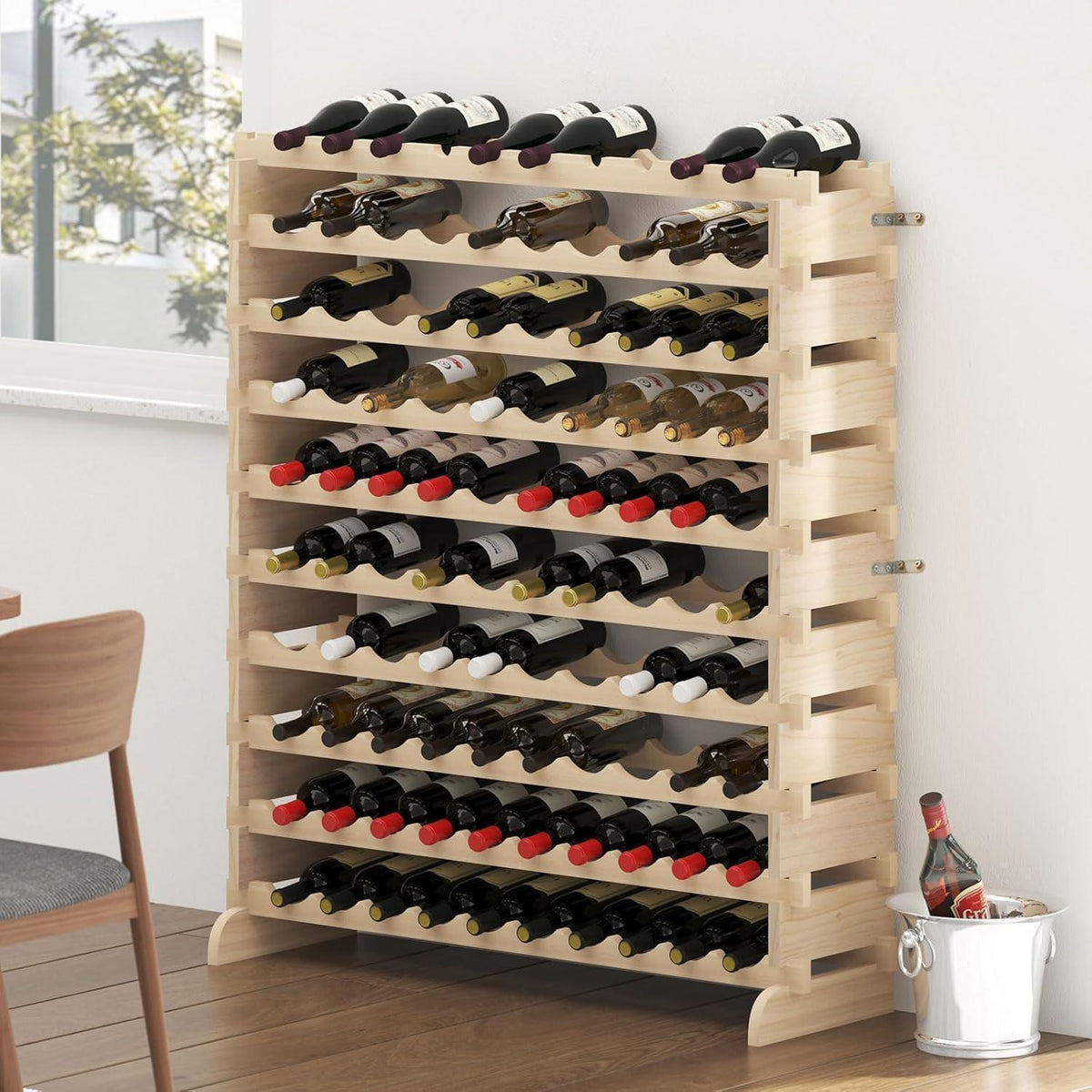 Weinregal aus Massivholz für 100 Flaschen, 10 Ebenen, 110x30x116.5 cm