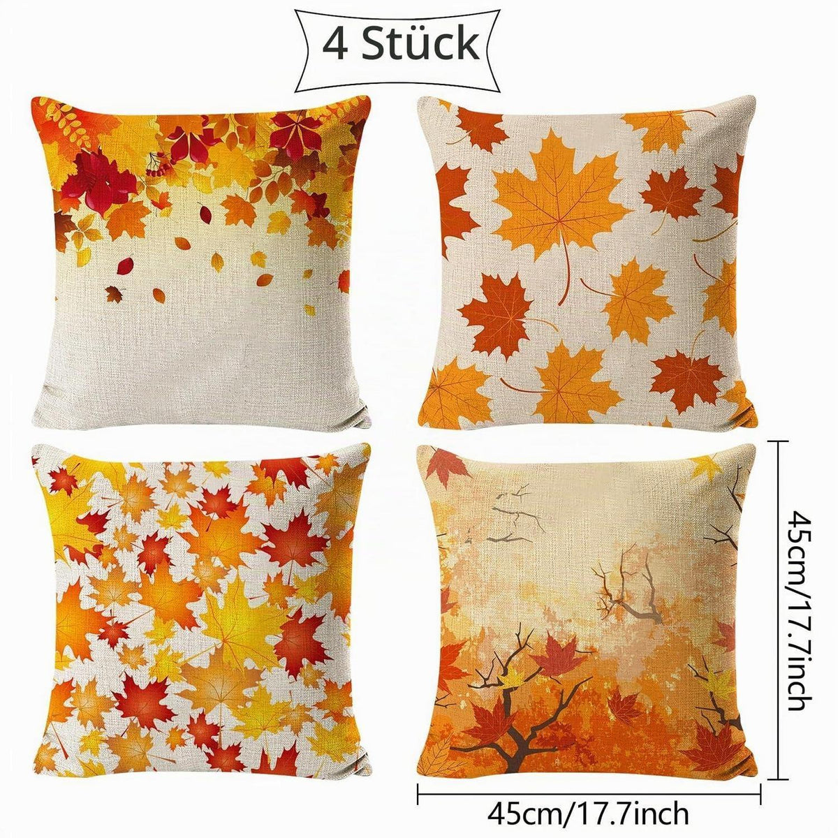 4 Herbstkissenbezüge 45x45cm - Dekorativ & Weich
