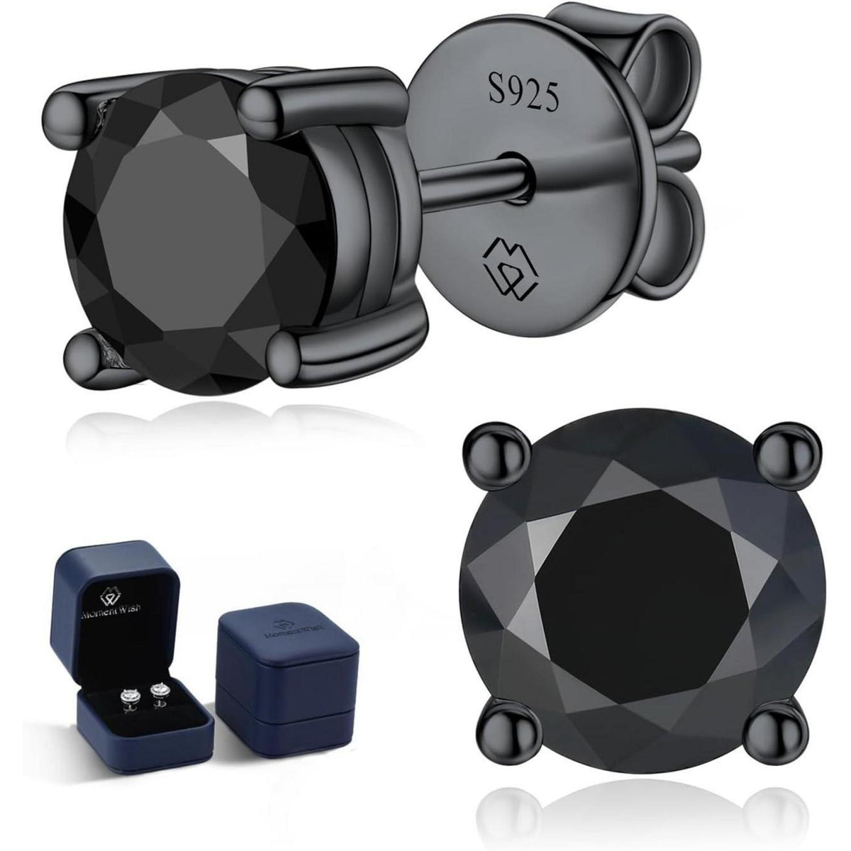 Schwarze Moissanite Ohrstecker 2 Karat 925 Sterling Silber Geschenk