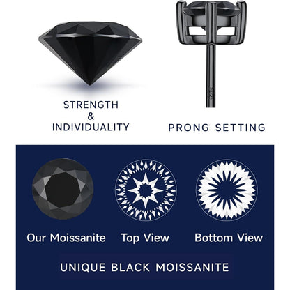 Schwarze Moissanite Ohrstecker 1 Karat 925 Silber Herren Damen