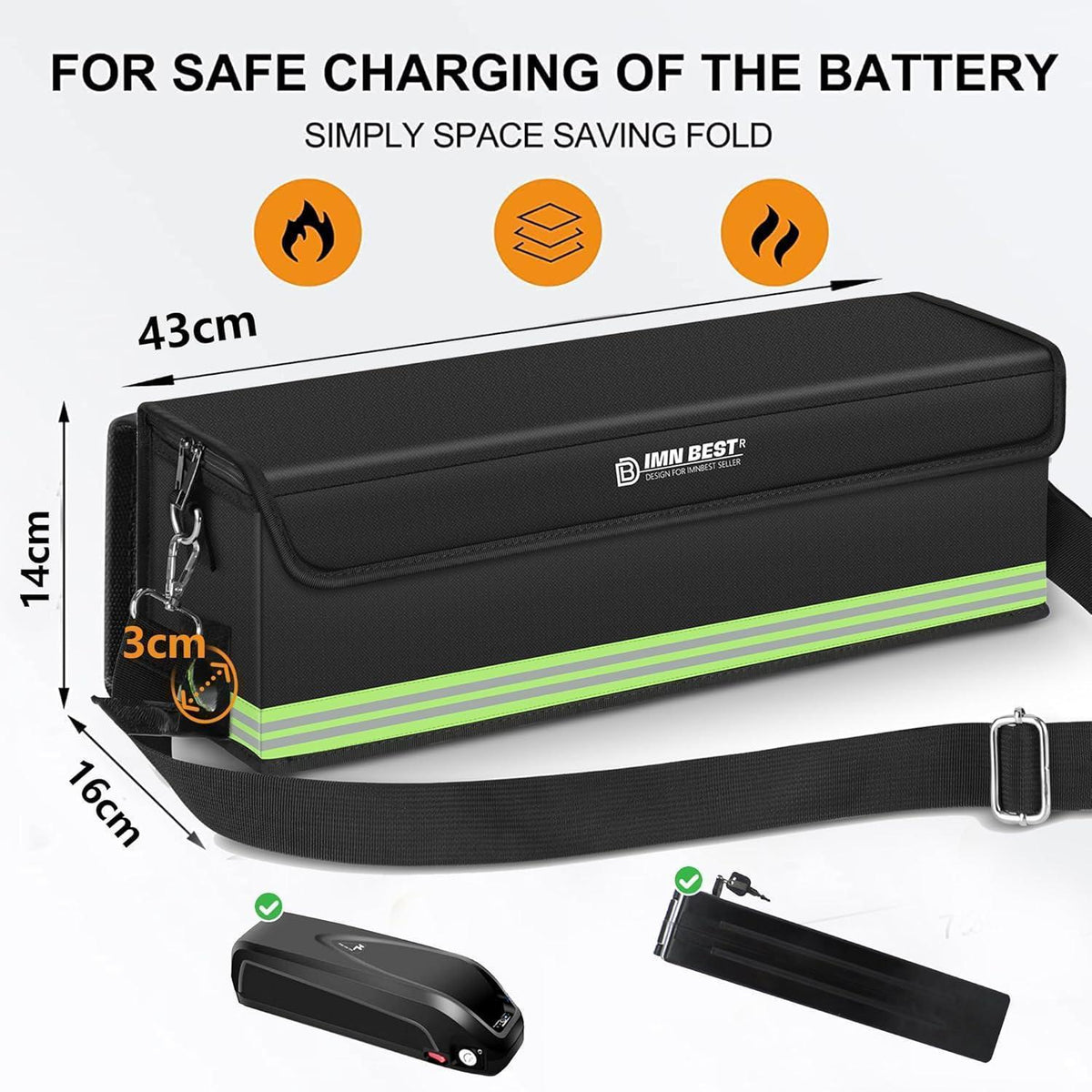Feuerfeste Ebike Akku Tasche Wasserdicht & Explosionssicher (43cm)