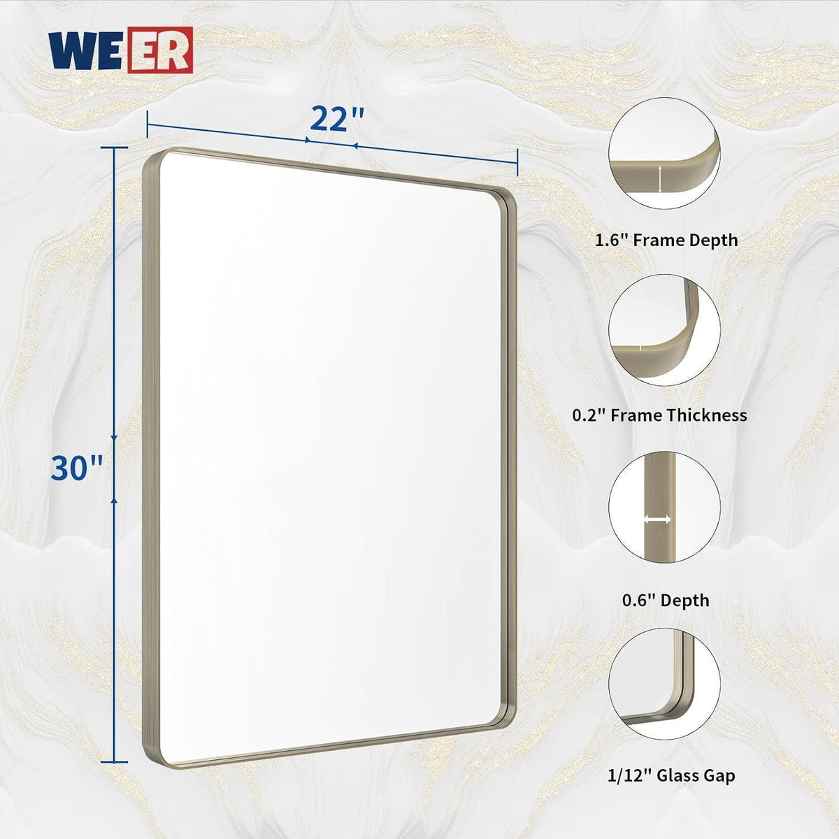 Gebürsteter Nickel Badezimmerspiegel mit Metallrahmen 56x76cm