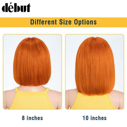 Orange Straight Bob Perücke Echthaar mit Lace Front 20cm