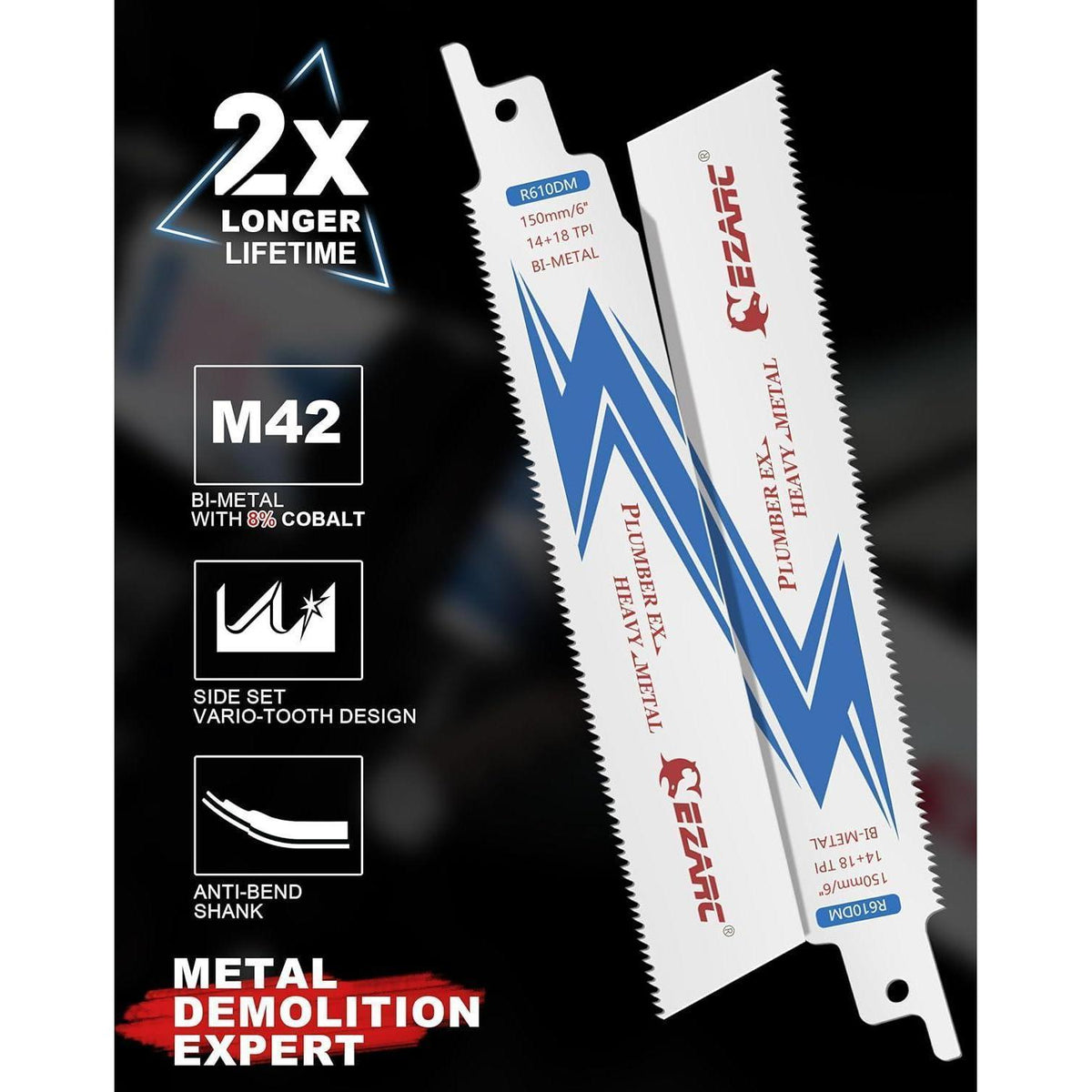 Säbelsägeblätter Bi-Metall 150mm 5tlg für Metall & Stahl